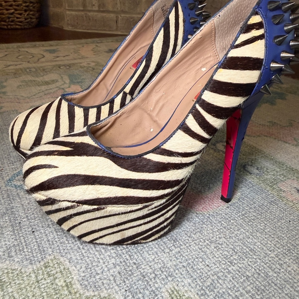 Betsey Johnson Zebra Print Platform Heels with Spikes